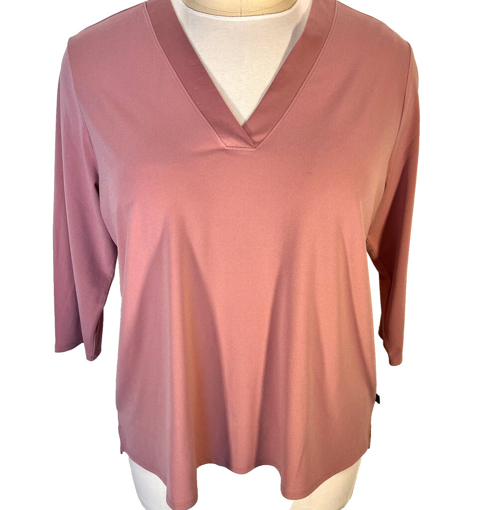 Banana Republic Top Blouse Womens XXL Dusty Pink Satin Trim V-Neck 3/4 Sleeve